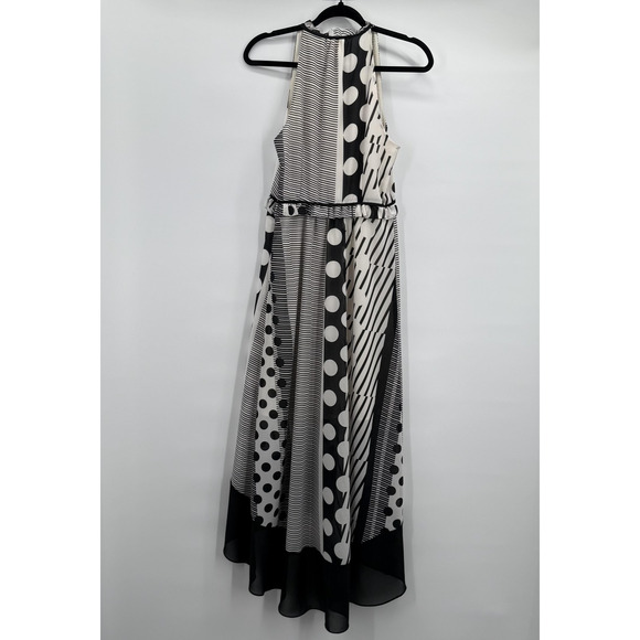 Maeve Dress Womens 4 Black White Halter Maxi High Low Belted Anthropologie - Picture 4 of 10